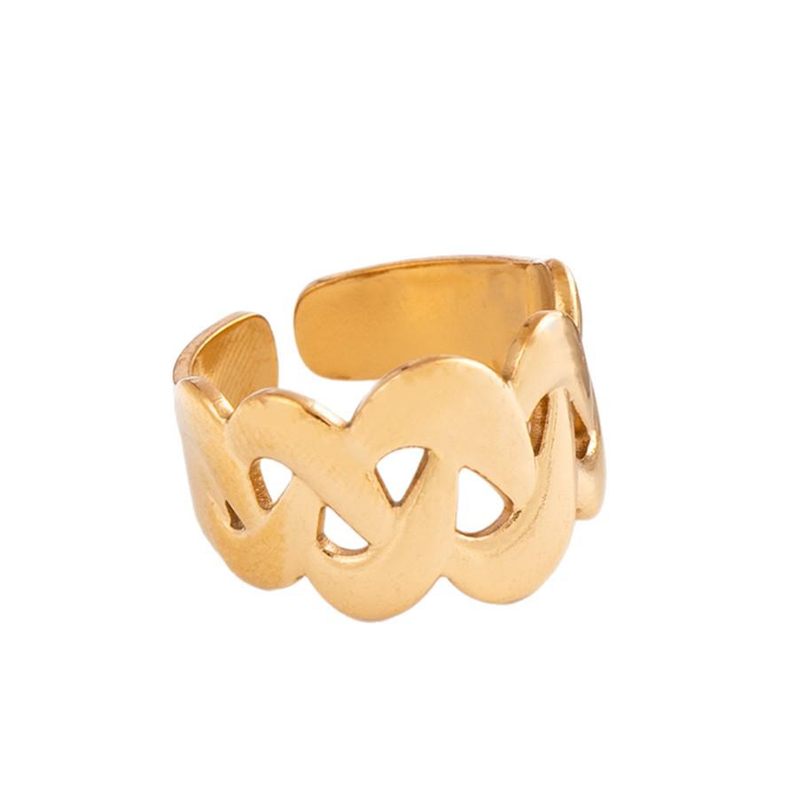 18K Gold Vacuum Electroplated Twisted Stainless Steel Geometric Open Ring for Women.