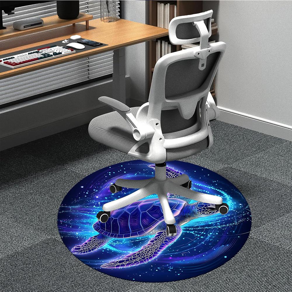 1pc Sea Turtle Chair Carpet for Office, Round Polyester Mat, Indoor Decor for Office, Easycare Fabric, Washable Non-slip Area Carpet