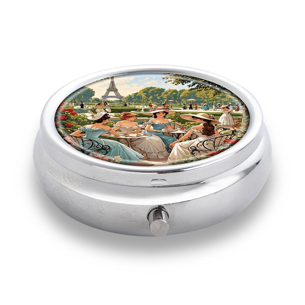 Portapillole Portatile con 3 Scomparti, Mini Custodia Organizer in Metallo per Medicine, Carino Contenitore Stampato per Vitamine, Pillole, Gioielli, Viaggio, Uso Quotidiano