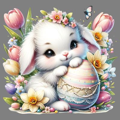 1pc Easter Rabbit & Egg Heat Transfer Sticker, DIY Iron-On Decals For Clothes, T-Shirt Making, Pillow Decorating, Clothing Supplies & Appliques