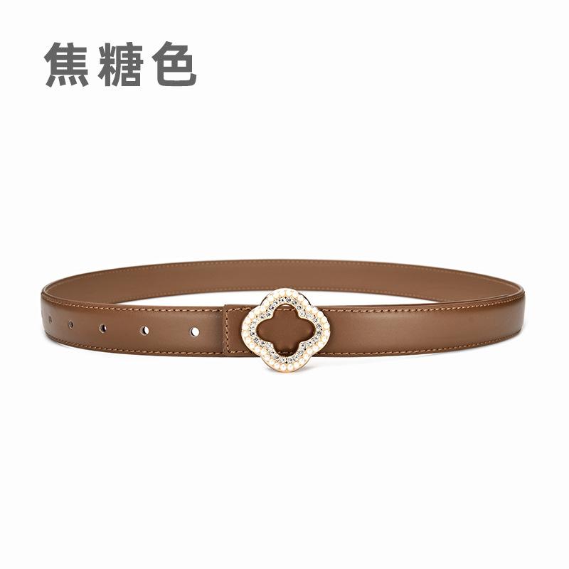 Flower Diamond Buckle, Genuine Leather Two-Layer Cowhide Belt, Women'S Decorative Jacket With Jeans Belt