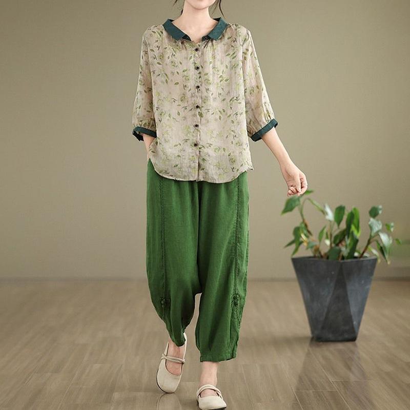 

Женский костюм Комплект из 2 предметов Хлопковая футболка и брюки Хлопковый Оверсайз Свободный Повседневный Летний костюм Двойка Топ Брюки XXL