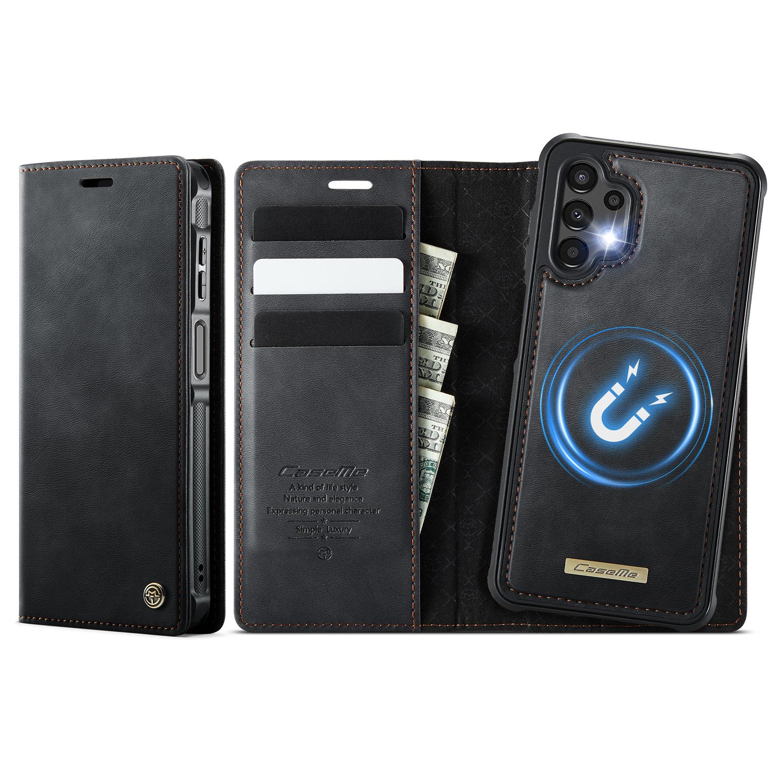 

For Samsung Galaxy A13 5G/Galaxy A04s 5G/Galaxy A13 4G Magnetic Case RFID Blocking Detachable Wallet Leather Phone Cover Black