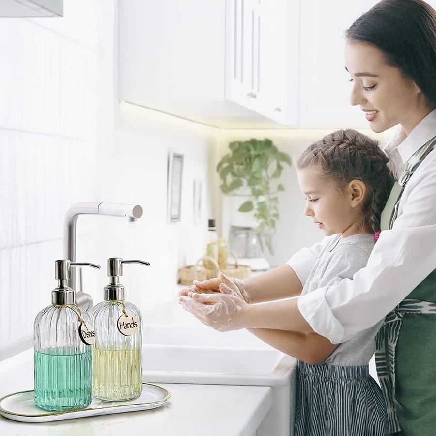 1pcs 400ml Glass Soap Dispenser Refillable Hand Soap Dispenser Premium Bathroom Soap Dispenser for Bathroom Kitchen Decor