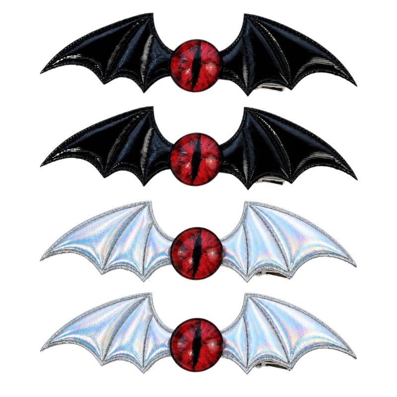 Gothic Hair Clip Set of 2 with Bat Wing Shape and Raised Red Eyeball Decors, Cosplay Barrettes for Theme Party, Stage Show and Party Photo
