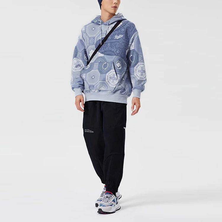 Li Ning Badfive Sports Basketball Series Cashew Flower Spliced Fleece Warm Loose Pullover Hoodie Unisex Hoodies Blue AWDR781-2