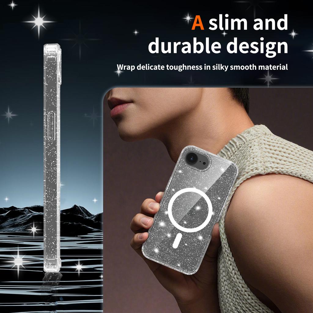Magnetic Glitter Clear Case for Magsafe Iphone 17 Pro Max Air 16 Plus 16E 15 13Pro 14 Pro 16Pro 17Pro Mag Safe Anti Yellowing Phone Cover