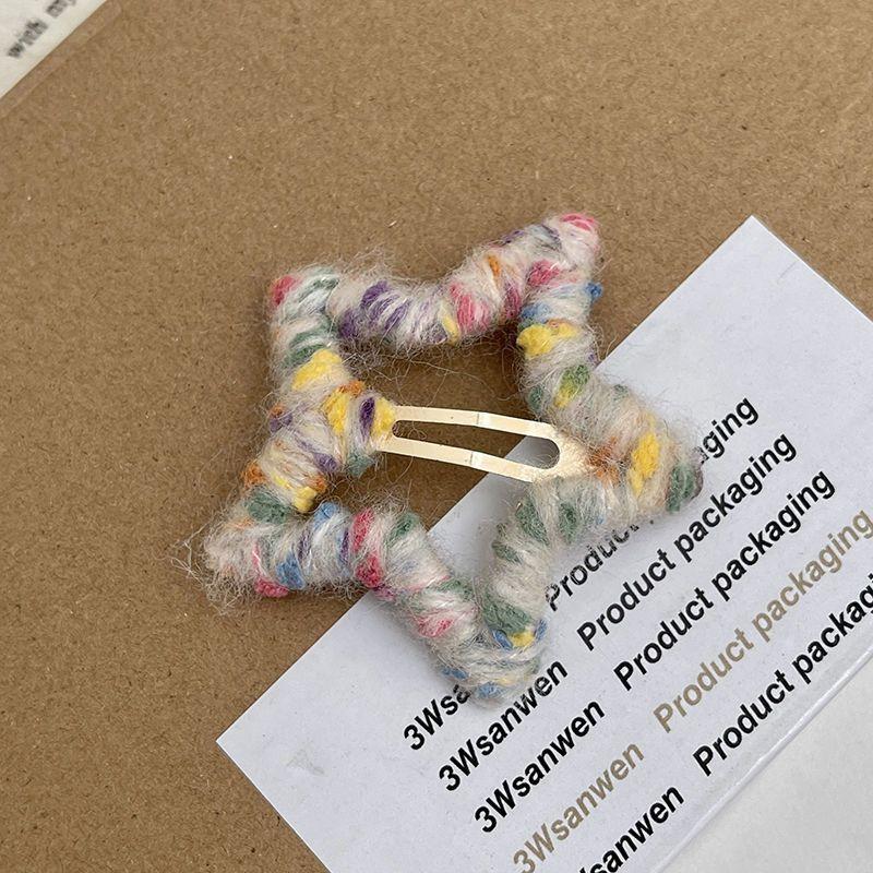 Fashion Y2k Cute Sweet Candy Color Plush Furry Star Hair Clips For Women Girls Trendy BB Clip Hairpin Barrettes Hair Accessories