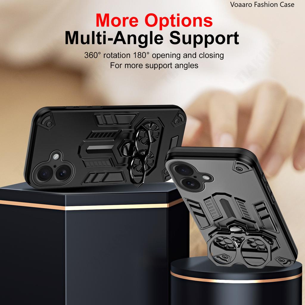 Dual Finger Ring Armor Cover for Iphone 17 Case for Iphone 17 Rotate Metal Bracket Kicktand Holder Case Shockproof Full Capa