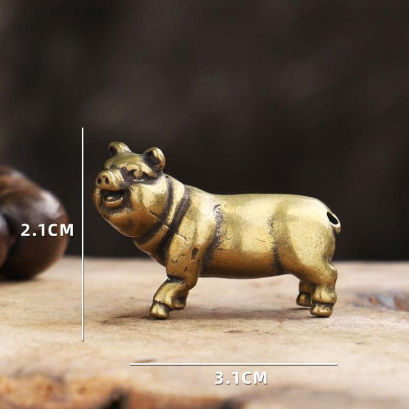 Vintage Brass Mini Pig Figurine Handmade Retro Desk Ornament Tea Pet for Living Room Desktop Home Decor Collection Gift