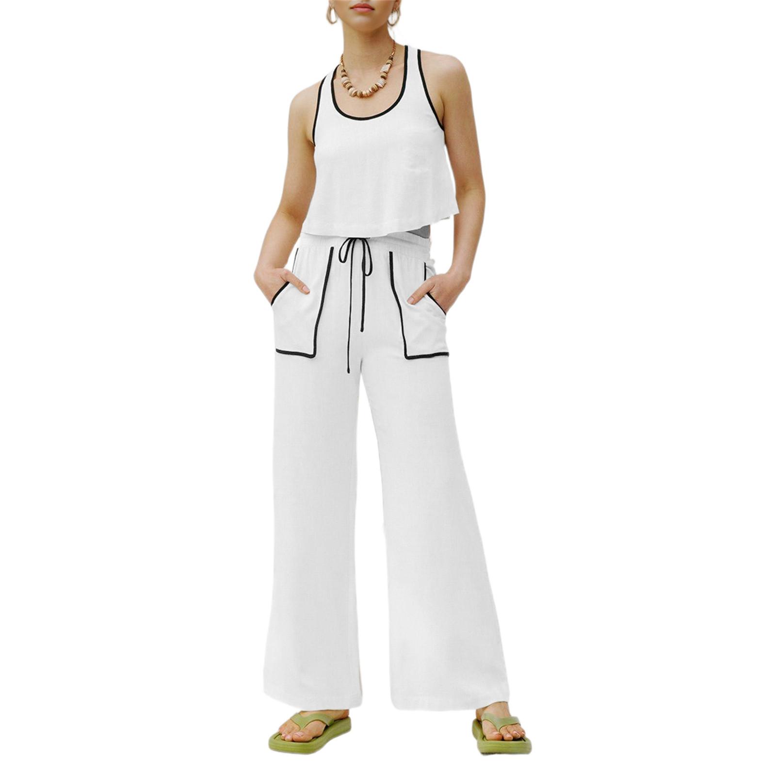 

Women s Summer Loose Beach Vacation Leisure Round Neck Vest Elegant Shirt Short Sleeve Shorts S белый