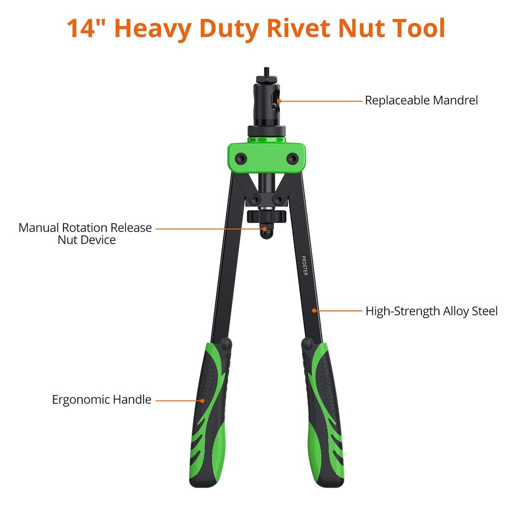 Proster Hand Riveter Compatible with Includes 150 Rivet Nuts Set, Two-Handed, M3, M4, M5, M6, M8, M10, etc., (Green)