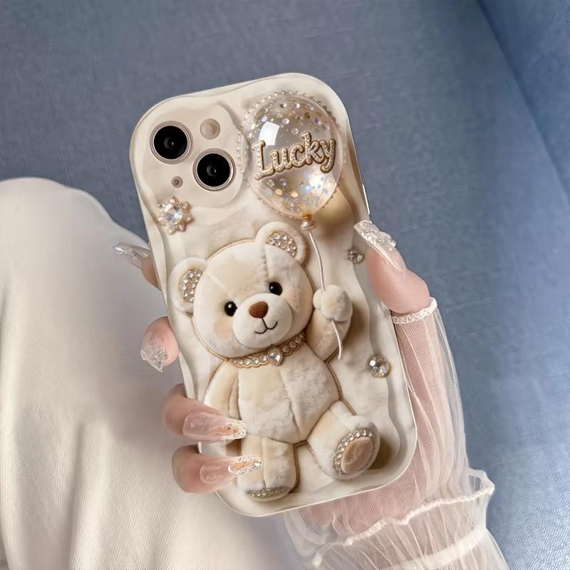 Süßes Ballon-Teddybär-Muster Silikon-Handyhülle Für iPhone 17 16 15 14 13 12 11 Pro Max XS XR X 15 16 Plus 16E 17 Air Cover