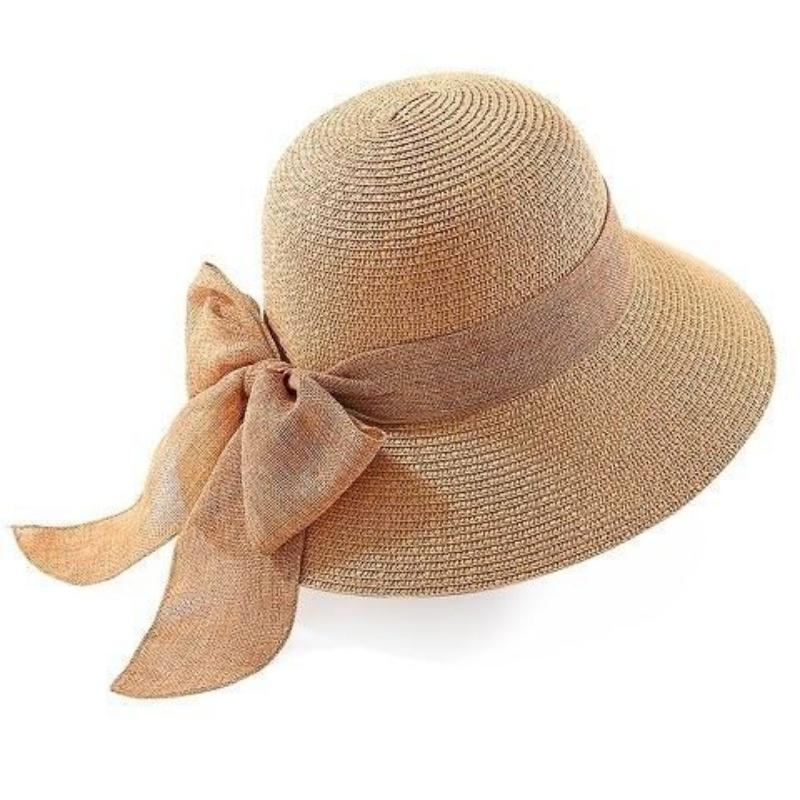 Lady New Bowknot Straw Hat Adult Summer Sunscreen Leisure Cap Wide Brim Students Fresh Raffia Shading Sun Cap Foldable