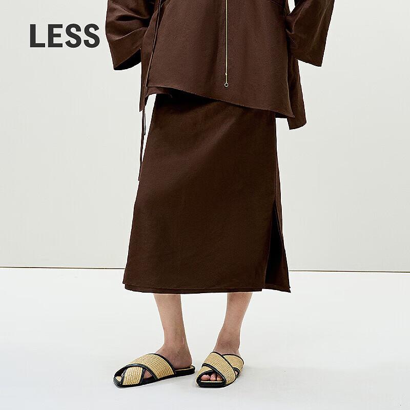 LESS Linen Silk Blend Straight Slit Maxi Skirt S