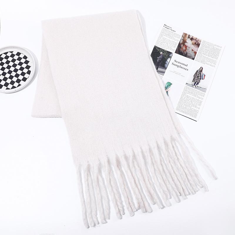 Men's and Women's Thick Woolen Scarf: Solid Color Knitted, Warm, Tassel-Edged, Imitation Cashmere for Winter