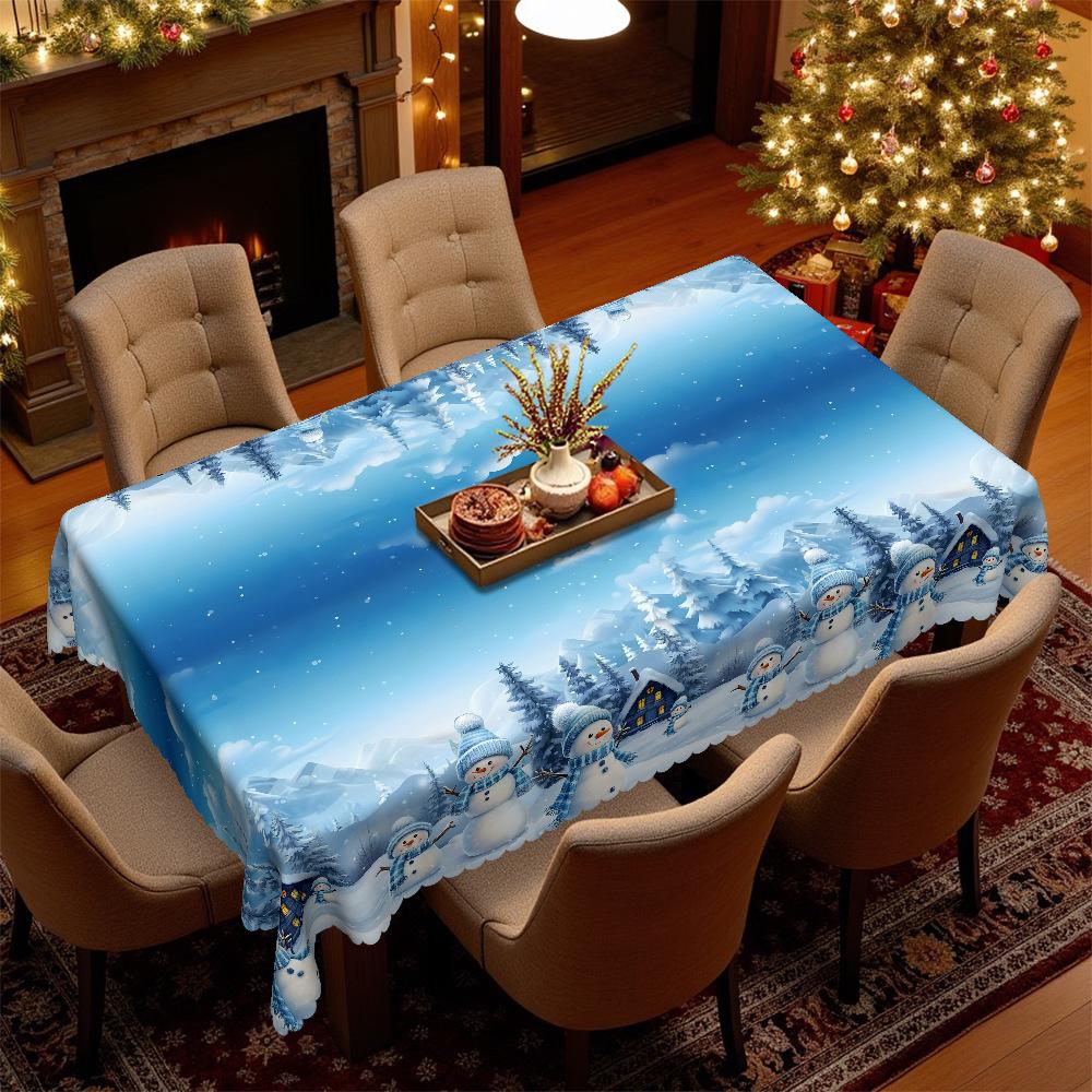Weihnachtstischdecke, Schneemann Wald Thema Wasserdichte Tischdecke, Tischdekorationsstoff, Party Feiertagsarrangement