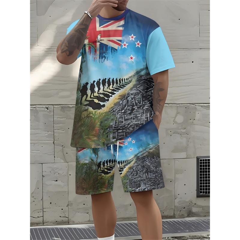 Set Estivo Casual da Uomo con T-shirt e Pantaloncini Abbigliamento Sportivo Due Pezzi Stampa 3D di Ancora Moda Stile Hawaiano Street Single