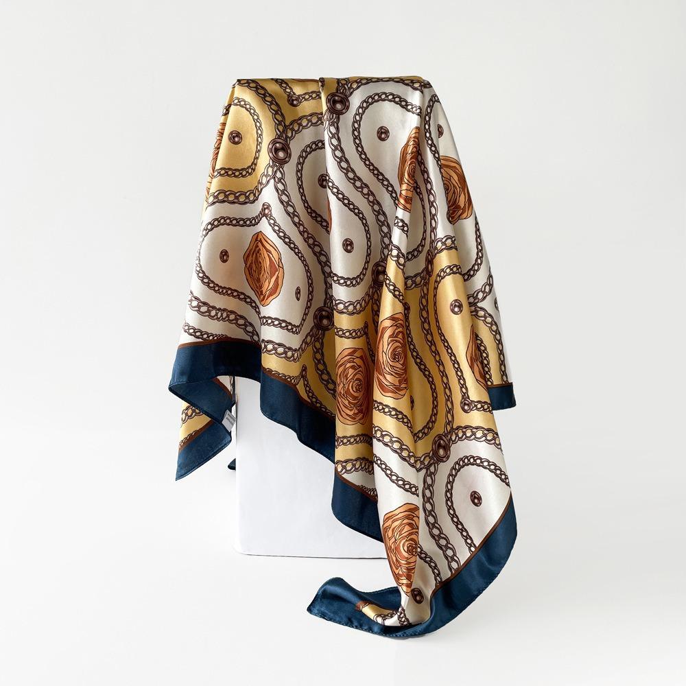 Square Scarf for Women's Imitation Silk Scarf Mother Gift Satin Color Tick Scarf Digital Printing Breathable Versatile Sun Protection