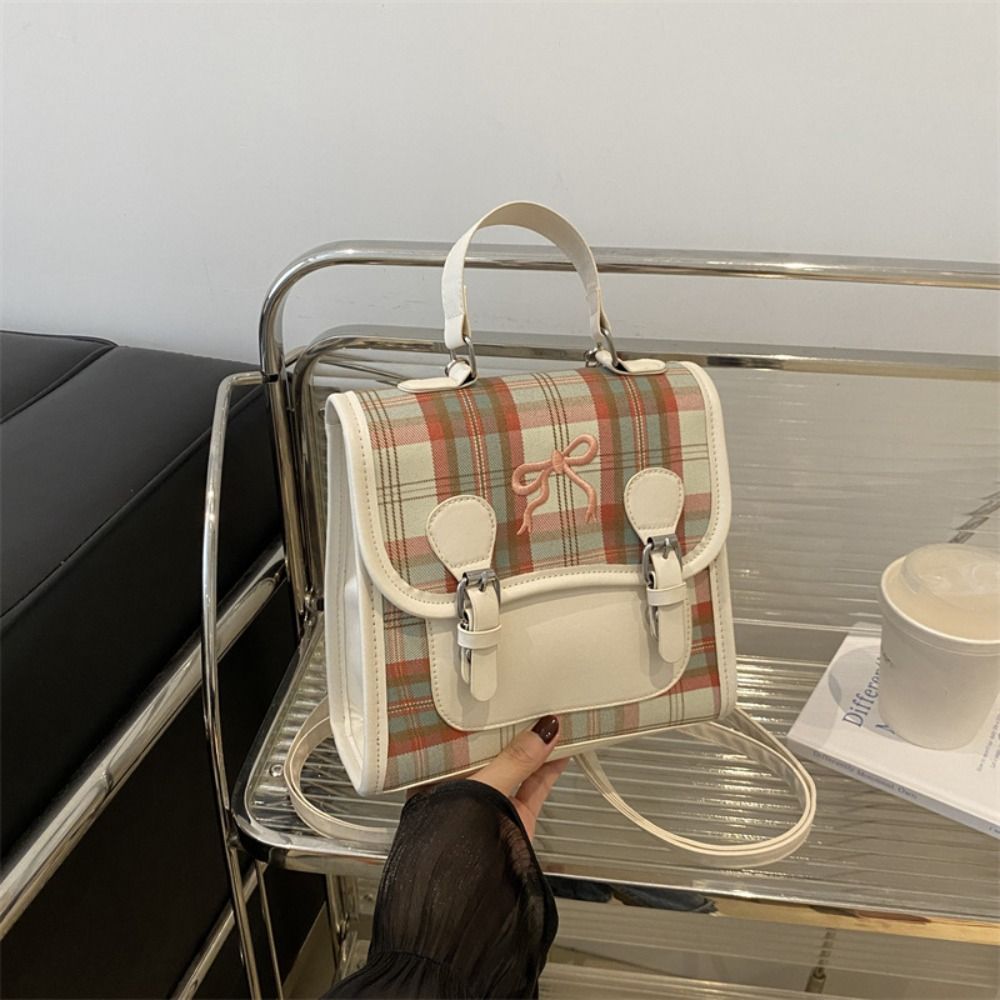 Handbag Grid Bow Backpack PU Women Crossbody Bag Sweet College Style Backpack Outdoor