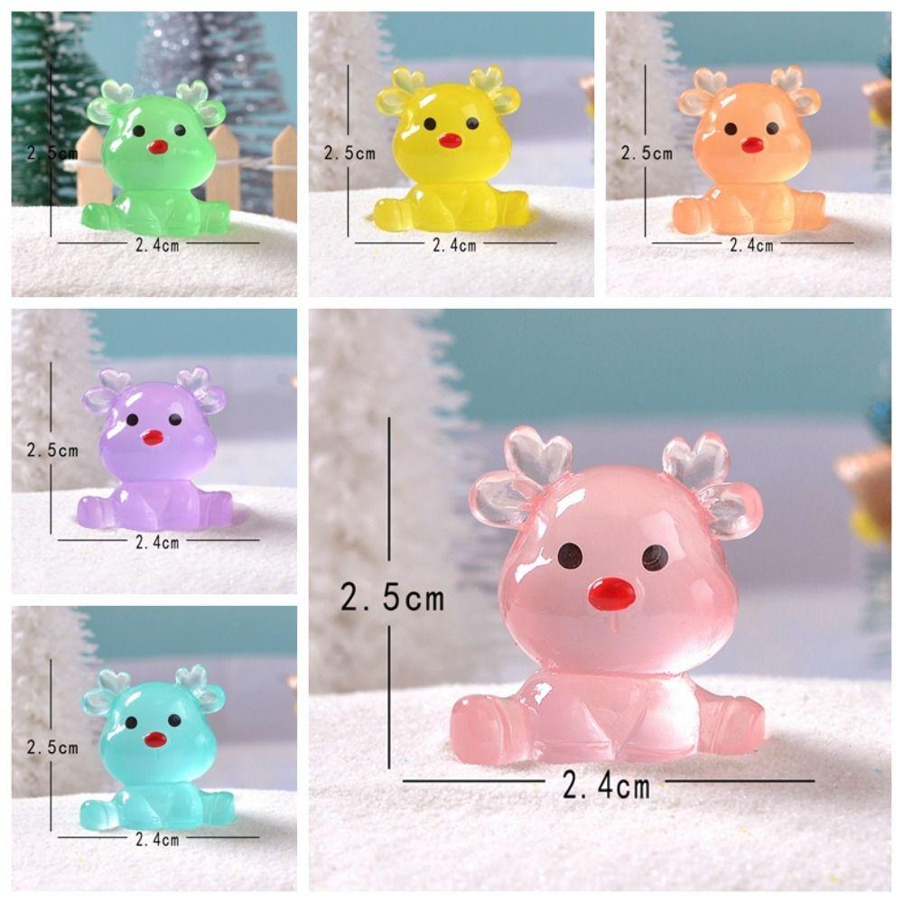 Mini Elk Miniature Figurines Cartoon Deer Statue Christmas Luminous Sitting Elk  Home Car Decor