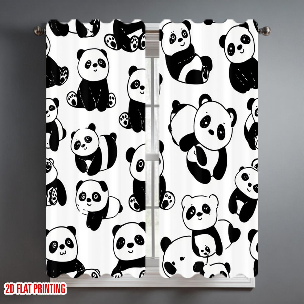 2D flat printing 2pcs Curtains Cute Panda Digital Printed Polyester Drapes All Season Party & Holiday Decor Use for Entryway