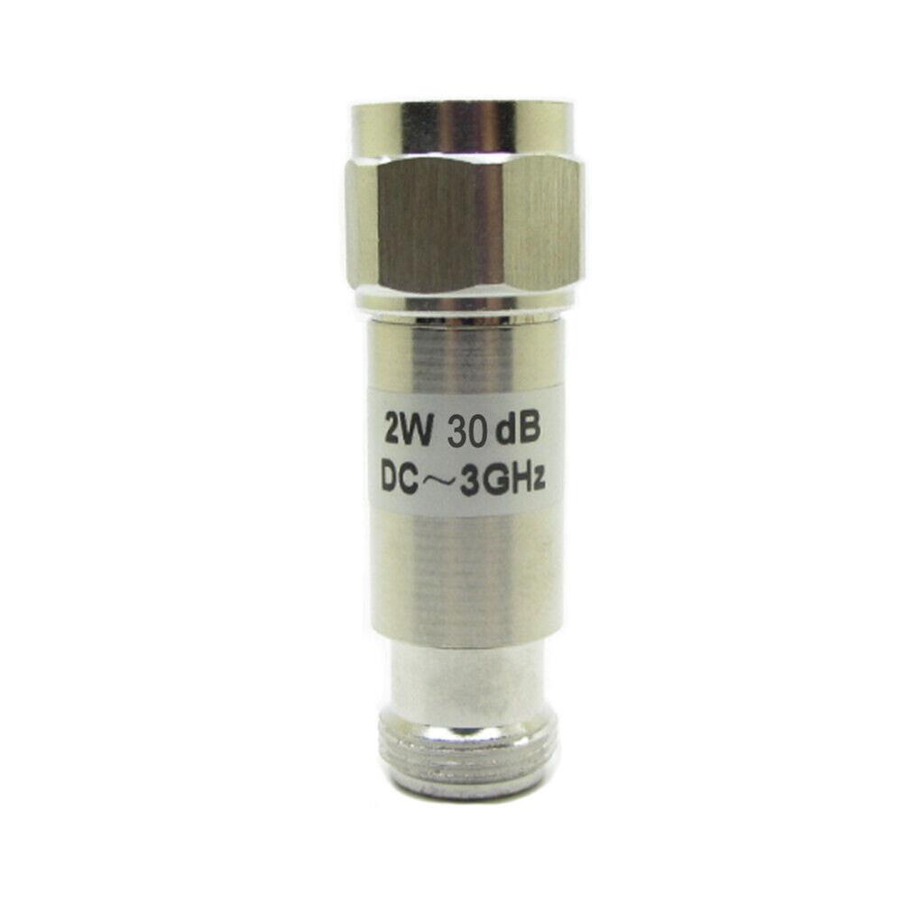 For Electronic Testing 2W 50 Ohm Attenuator Male To Female Attenuator Color Silver Standing Wave Ratio 1.20 Copper Plated