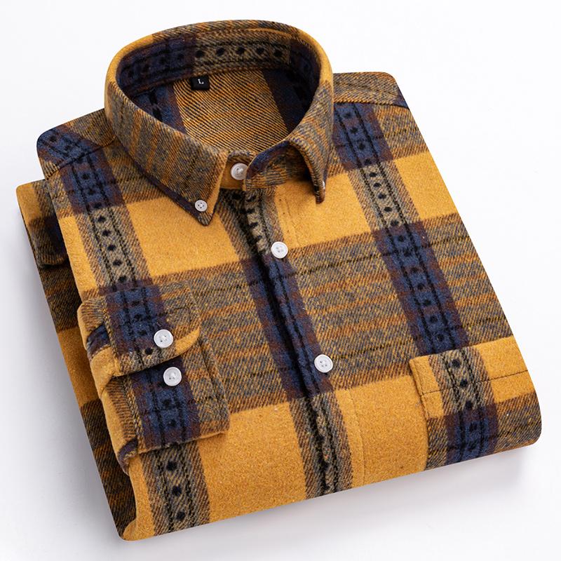 New In Shirt Hight Qulity 100%cotton Sanding Long-sleeve Shirts for Men Slim Fit Casual Shirt Soft Plaid Designer Office Clothes