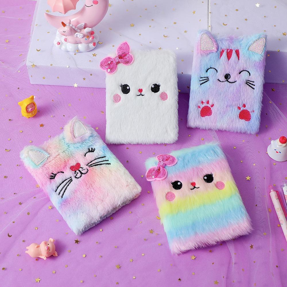 Cartoon Plush Spiral Notebook with Sewing Binding 50 Sheets 80GSM Paper Cute Girl Embroidery Custom Logo Student Gift Diary