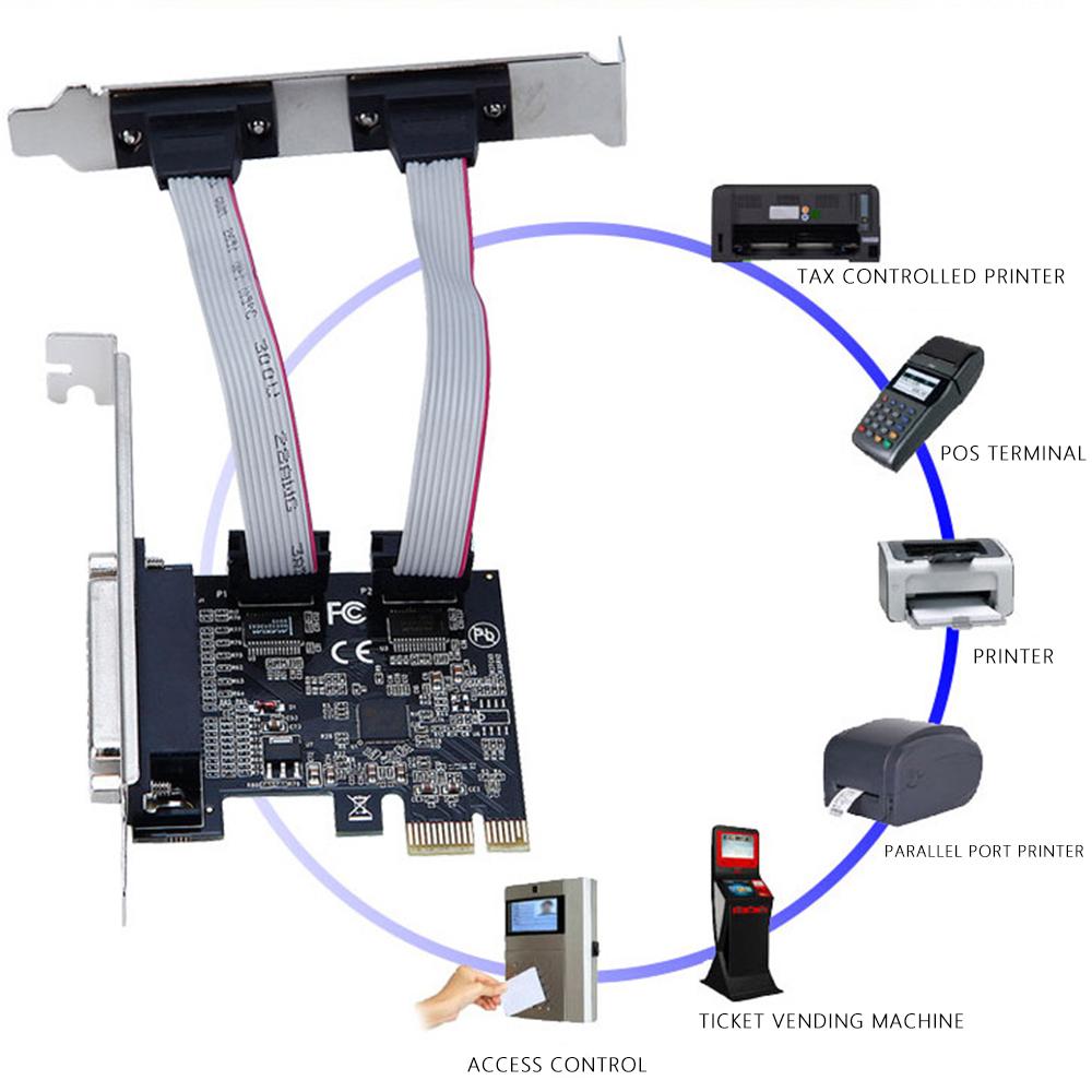 TXB076 ASIX/AX99100 Chip Pcie 1 Parallel to 2 Serial COM Port RS232 to 9-pin Expansion Card