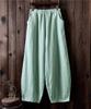 Pantaloni Larghi Vintage da Donna Cotone Lino Vita Elastica Tasche Casual Colore Unico Autunno Johnature