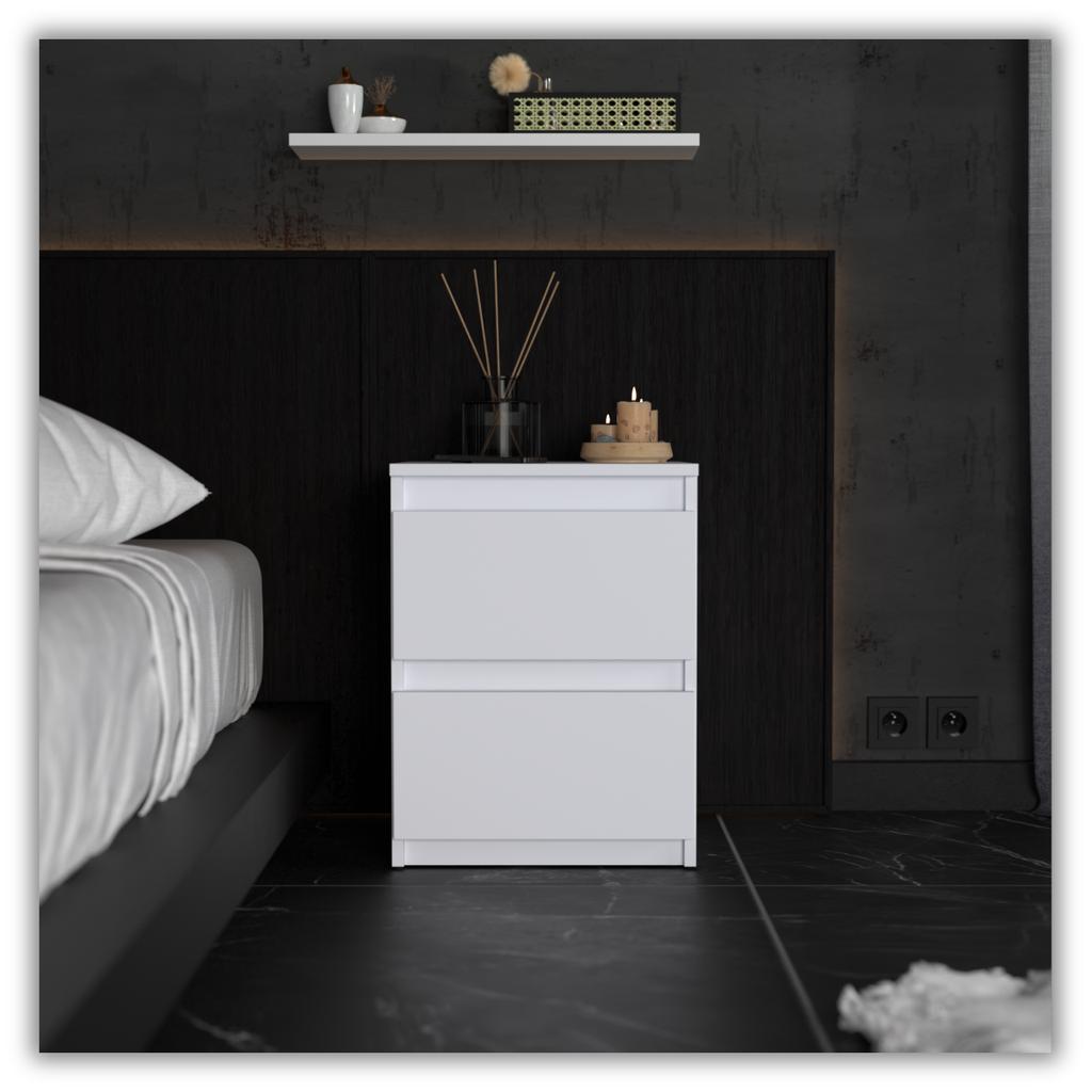White Bedside Cabinet 40 Cm 2 Drawers Large Bedside Table For Bedroom