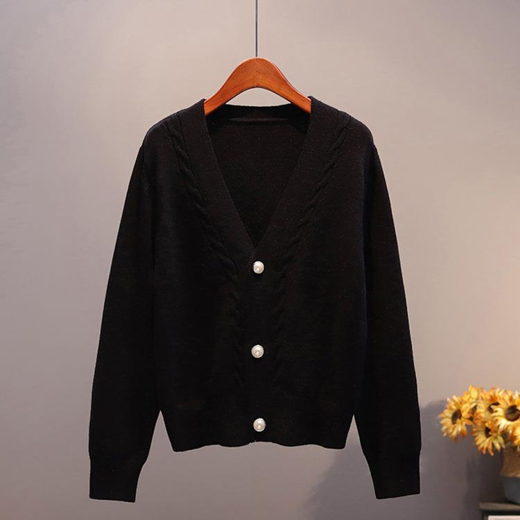 

Women s 2024 Chic Loose V-neck Knitted Cardigan - New Autumn & Winter Long Sleeve Sweater Coat One Size чёрный