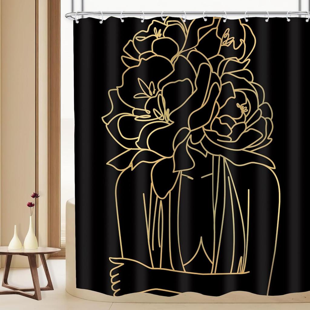 MESHELLY Black Girl Shower Curtain - Gray & Pink Peony, Motivational Quotes, Butterfly Design, Bath Decor