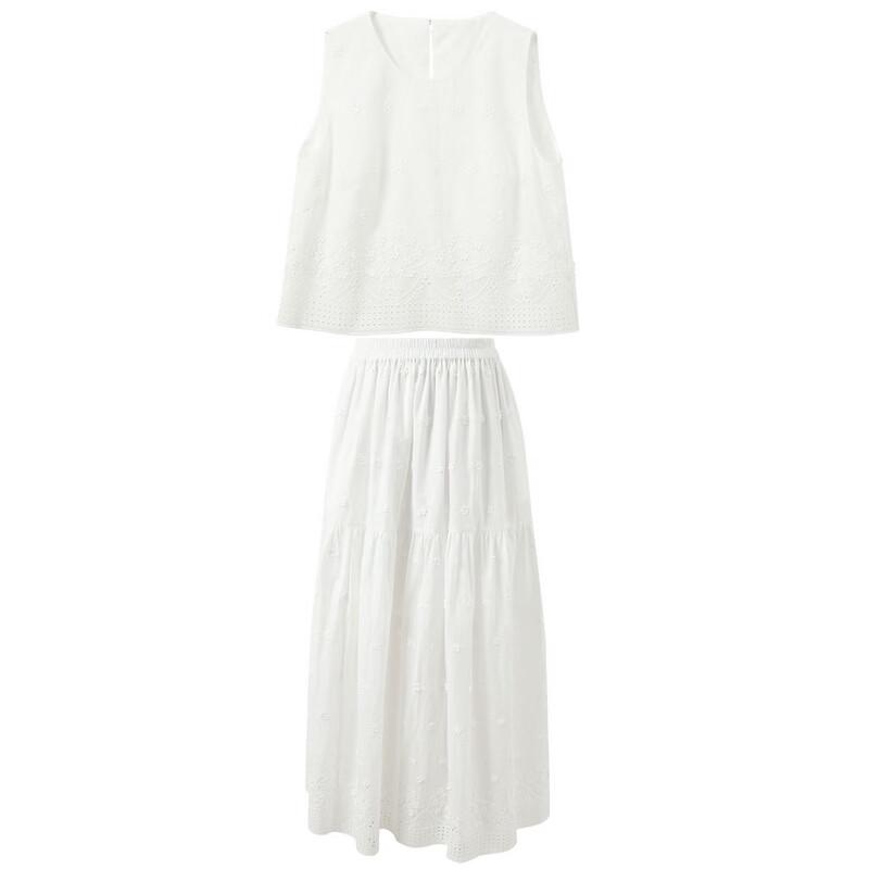 SanCai Embroidered Sleeveless Top and Skirt Set