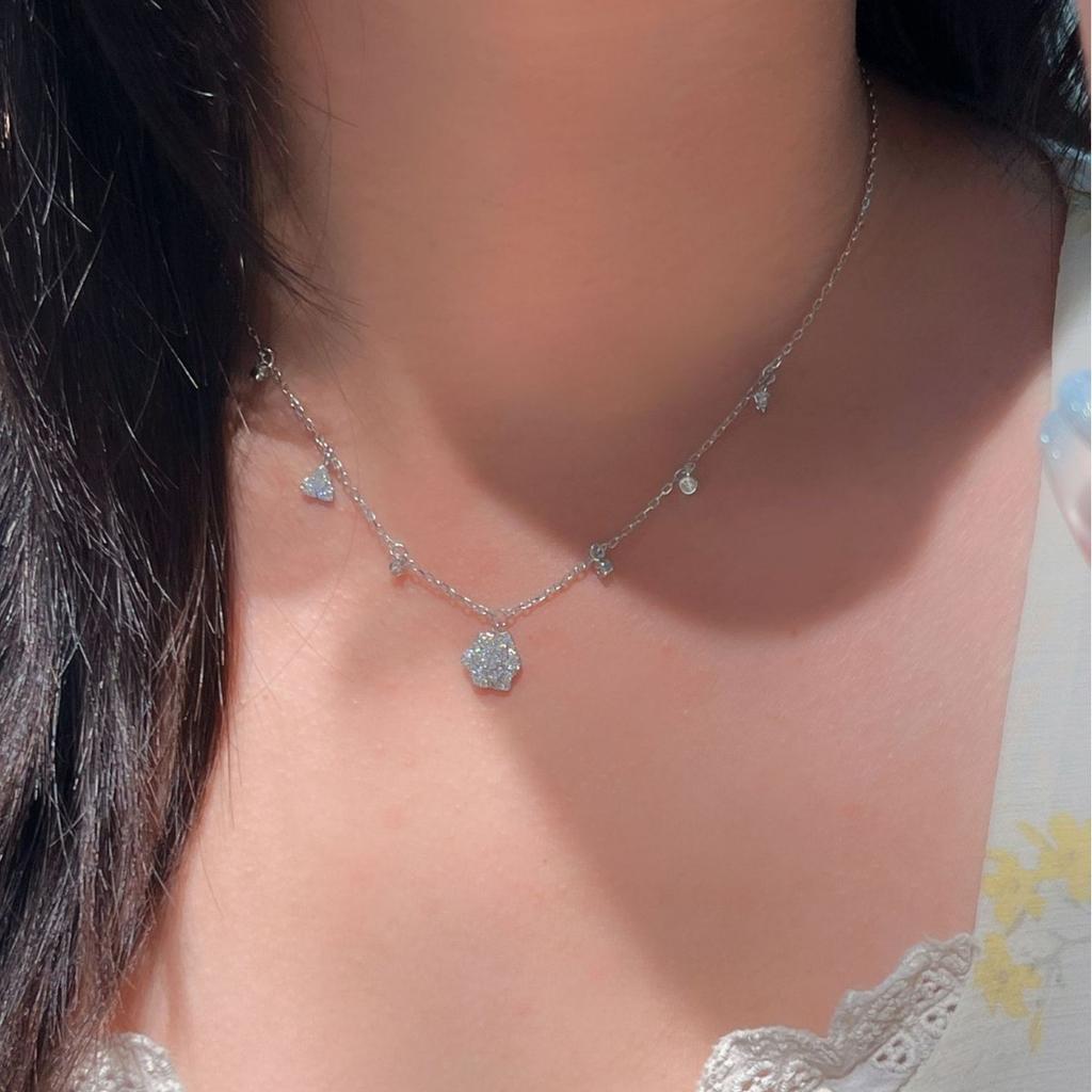 Star Full Diamond Rose Collarbone Chain Bracelet Star With Flower Necklace Light Luxury High-End Set