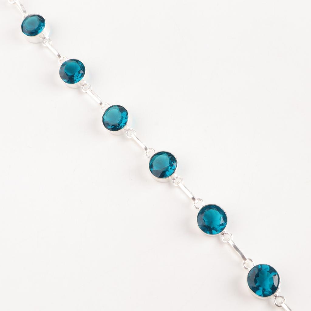 Blue Apatite Gemstone 925 Sterling Silver Jewelry Handcrafted Stylish Bracelet RB-14-14