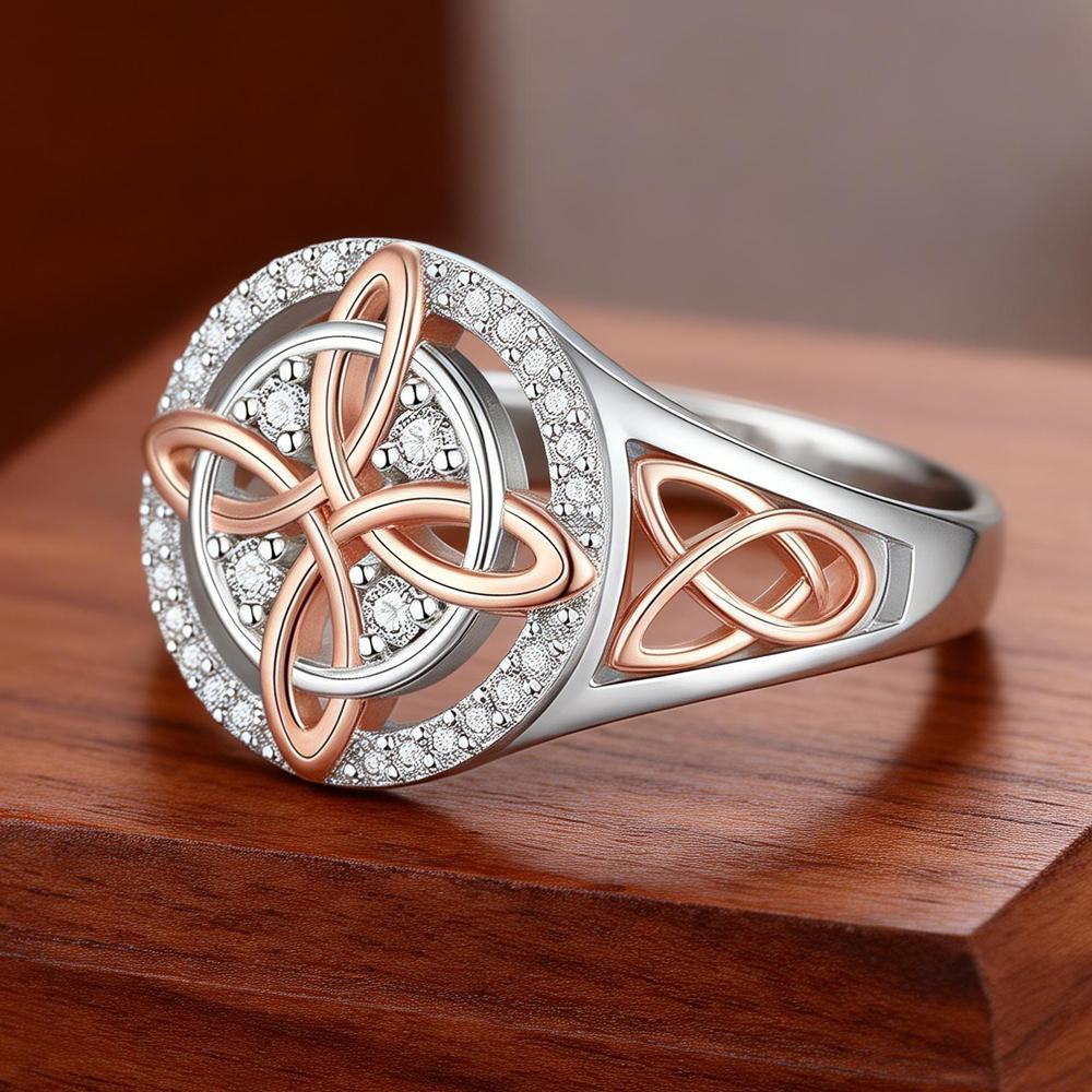 Original Bicolor Witches Knot Rings Silver Plated with Full Zircon Inlay Witchcraft Protection Knot Ring Jewelry Gifts for Women