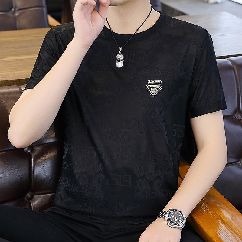 Jacquard Short-sleeved Mens T-shirt Summer Ice Silk Ice-sensing Quick-drying Half-sleeved Mens Leisure Top