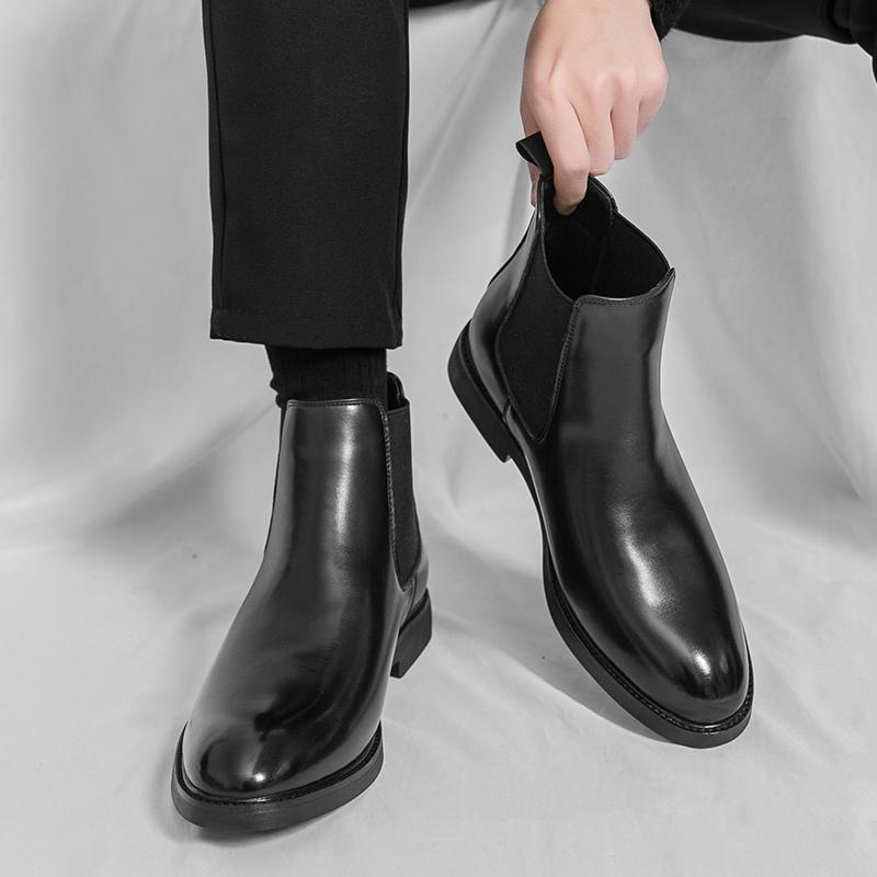 Fashion Autumn Brand Men's Breathable Chelsea Leather Boots British Style Men's Comfortable Pointed Toe Knight Boots Short Horse Boots