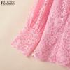 ZANZEA Womens Casual Hollow Out Lace Patchwork Loose Long Sleeve Blouse