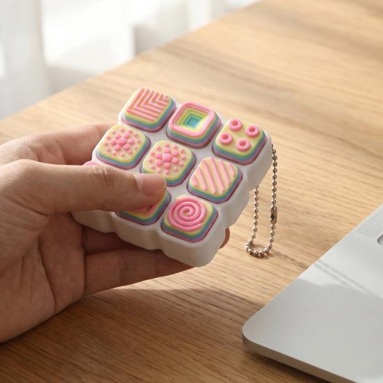 Keychain Pendant Colorful Macaron Buttons Key Chain with Hanging Chain Compact Portable Fidget