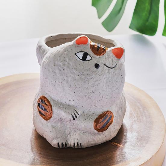 Cute Cat Planter, Cartoon Kitty Ceramic Plant Pot, Decorative Flowerpot with Drainage Hole for Succulents Cacti Small Plants Indoor Outdoor Decor