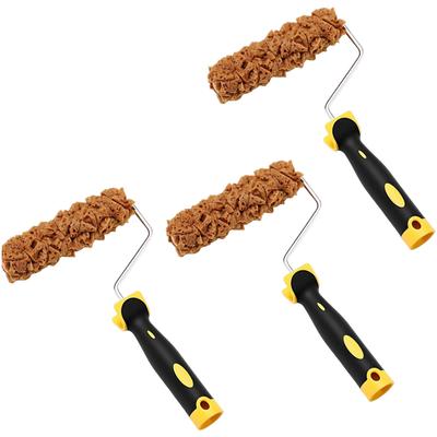 Wall Decoration Roller Brush Kit 3 Piece Set with Textured Sponge Rollers and 6 Inch Pattern Brushes for Artistic Wall Finishes