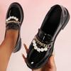 Fashion Women's Loafers Pearl Metal Chain Woman Shoes Spring Autumn Black Platform Shoes Women Fashion Pu Leather Casual Shoes Loafers
