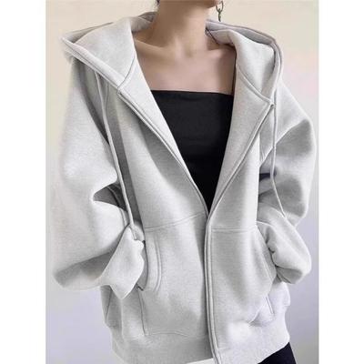 Felpa Cardigan da Donna Autunnale e Invernale Spessa a Vestibilità Ampia in Cotone con Cerniera