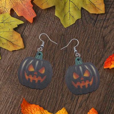 1 Pair of Funny Face Pumpkin Earrings, Suitable for Decoration On Halloween