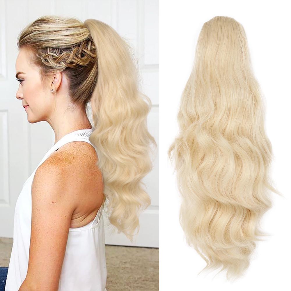 Hochtemperaturfaser Damen Lang Lockig Body Wave Selbstklebend Pferdeschwanz Weich Mehrere Farben Europäisch Amerikanisch Cosplay