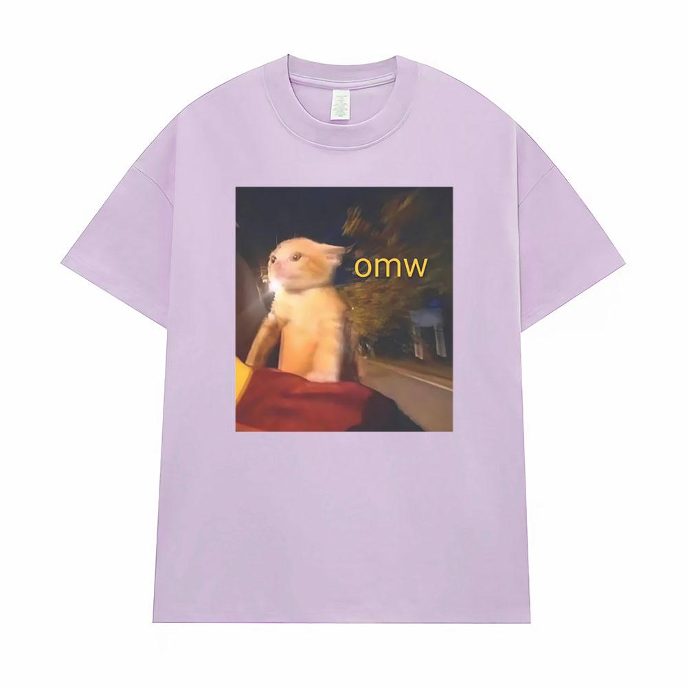 Omw! Cat Funny Meme Graphic T-shirts Men Women Clothes Fashion Vintage T Shirts Oversized High Quality T Shirt Cotton Streetwear