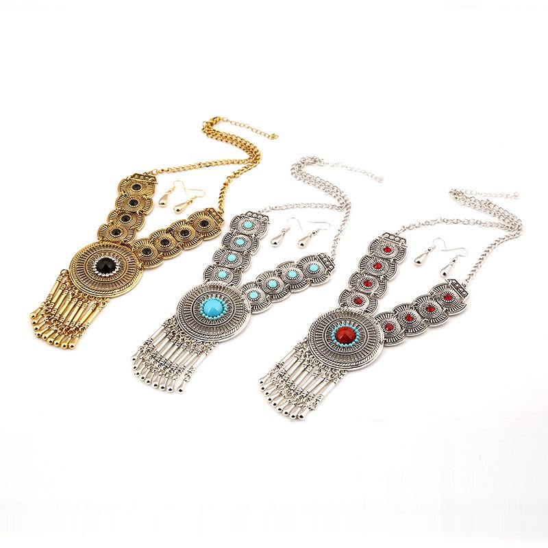 Vintage Water Drop Tassel Necklace With Rhinestone Hollow Geometric Pendant For Women